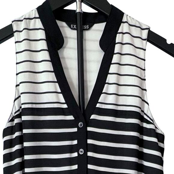Express Chic Black & White Lightweight Striped-Down Dress - Picture 3 of 8